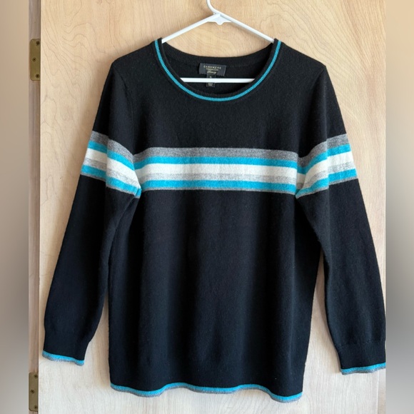Charter Club Sweaters - Charter Club Cashmere Striped Crewneck Sweater Black Teal Gray Cream Women’s XL